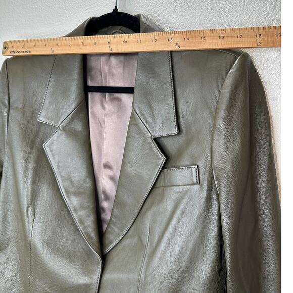 Faux Leather Green Brown Collared Front Button Blazer Jacket XL - Picture 16 of 16